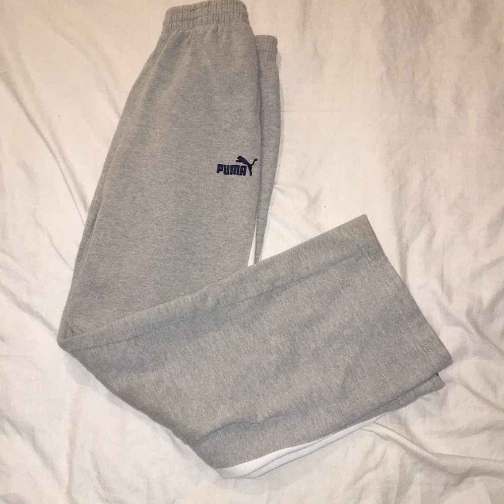 Gray white and blue puma sweatpants